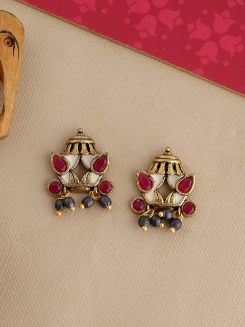 

Studio Voylla Gold-Toned & Red Contemporary Drop Earrings
