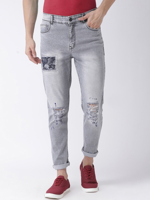 

REALM Men Grey Skinny Fit Mid-Rise Highly Distressed Stretchable Jeans