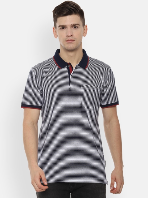 

Van Heusen Men Navy Blue Striped Polo Collar T-shirt