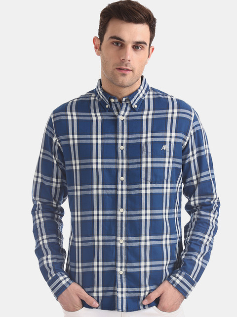 

Aeropostale Men Blue & Grey Regular Fit Checked Casual Shirt