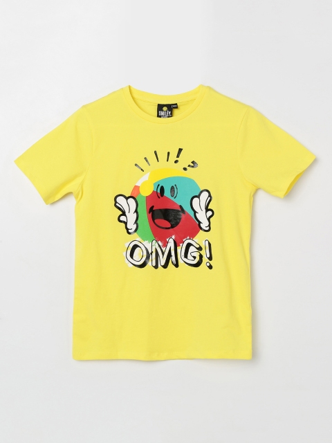 

Smiley World Boys Yellow Printed Round Neck T-shirt