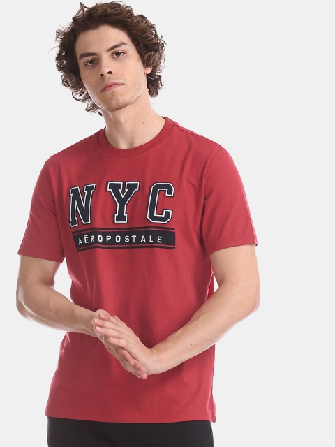 

Aeropostale Men Red Printed Round Neck Pure Cotton T-shirt