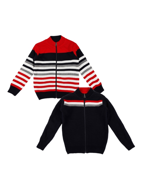 

Pantaloons Junior Boys Red & Black Striped Reversible Sweater