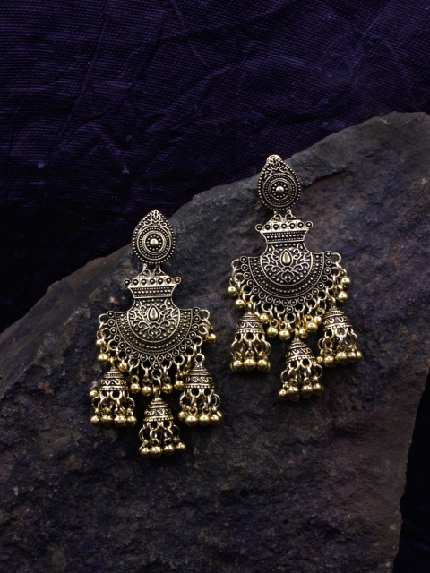 

Sia Art Jewellery Gold-Plated Dome Shaped Drop Oxidised Earrings