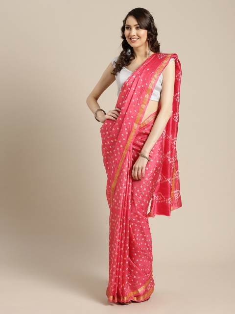 

Mitera Pink & White Art Silk Printed Bandhani Saree