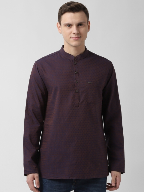 

Peter England Men Brown & Blue Woven Design Short Straight Kurta