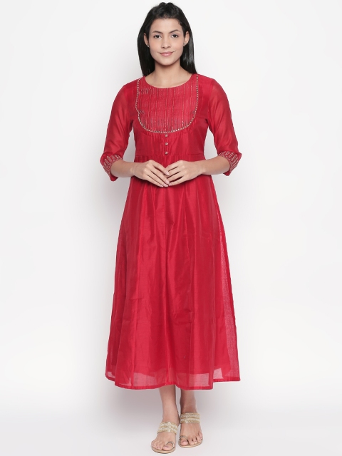 

RANGMANCH BY PANTALOONS Women Embellished Red Fit and Flare Dress