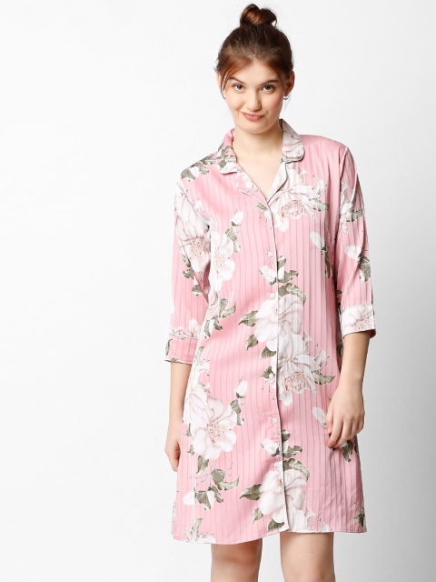 

I like me Women Pink & Off-White Printed Nightdress