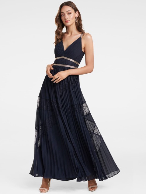 

Forever New Women Navy Blue Self Design Maxi Dress