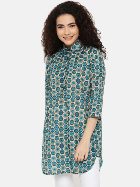 

IDK Women Blue Printed Shirt Style Top