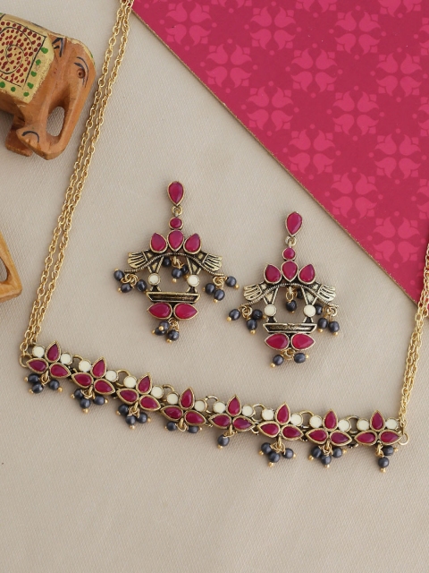 

Rubans Gold-Plated CZ Stone-Studded Oxidised Jewellery Set