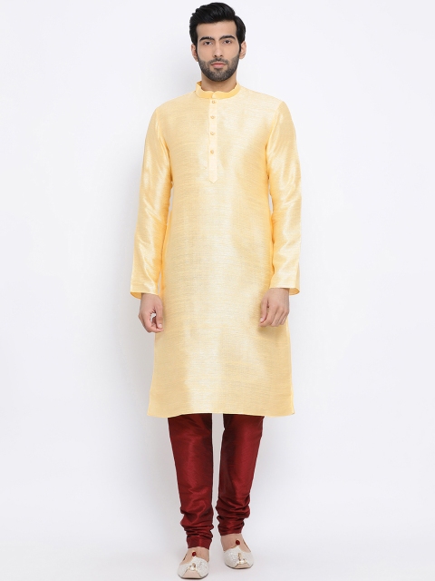 

NAMASKAR Men Gold-Colored Solid Straight Kurta