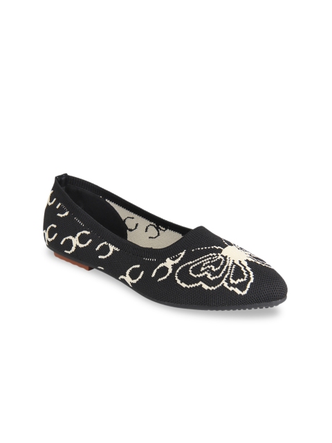 

Flat n Heels Women Black & Off-White Printed Mesh Ballerinas