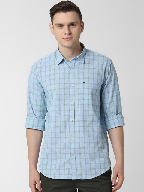 

Peter England Casuals Men Blue & Green Slim Fit Checked Casual Shirt