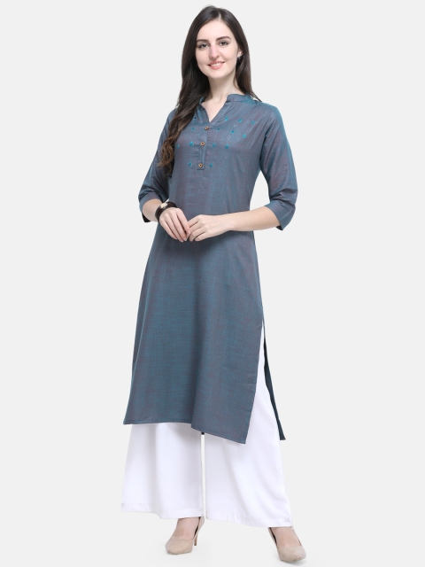 

Kvsfab Women Grey Embroidered Straight Kurta