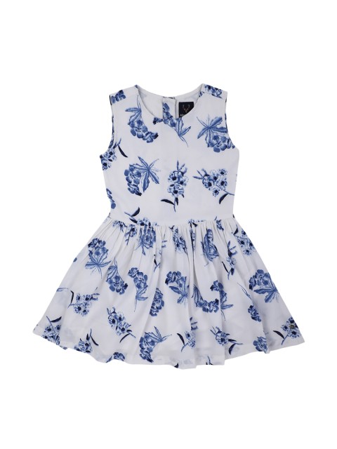 

Allen Solly Junior Girls White & Blue Printed Fit and Flare Dress