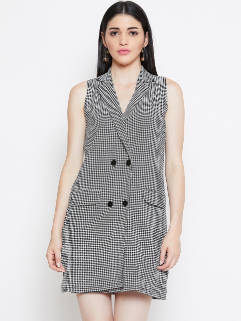 

THE SILHOUETTE STORE Women Checked Black Shirt Dress