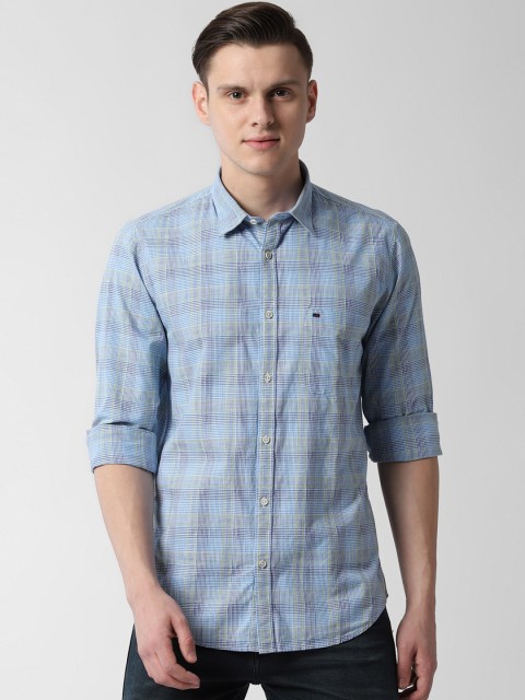 Peter England Casuals Men Blue Slim Fit Checked Casual Shirt