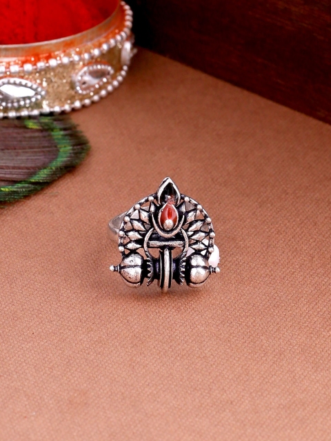 

Studio Voylla Oxidised Silver-Plated Goddess Durga Ring