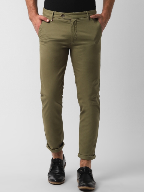 

Peter England Casuals Men Olive Green Super Slim Fit Solid Chinos