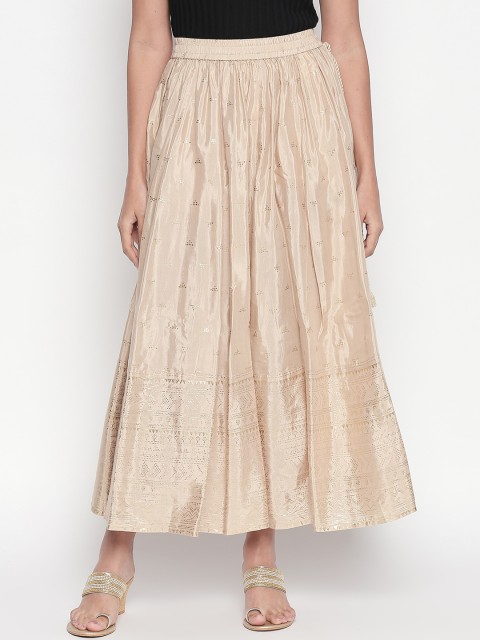

AKKRITI Women Beige Printed Flared Maxi Skirt