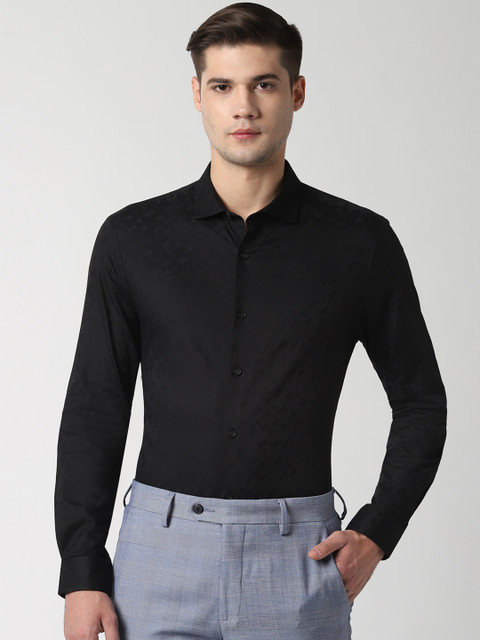 

Peter England Men Black Slim Fit Self Design Formal Shirt