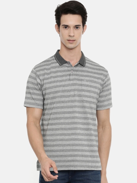 

Classic Polo Men Grey Striped Polo Collar T-shirt