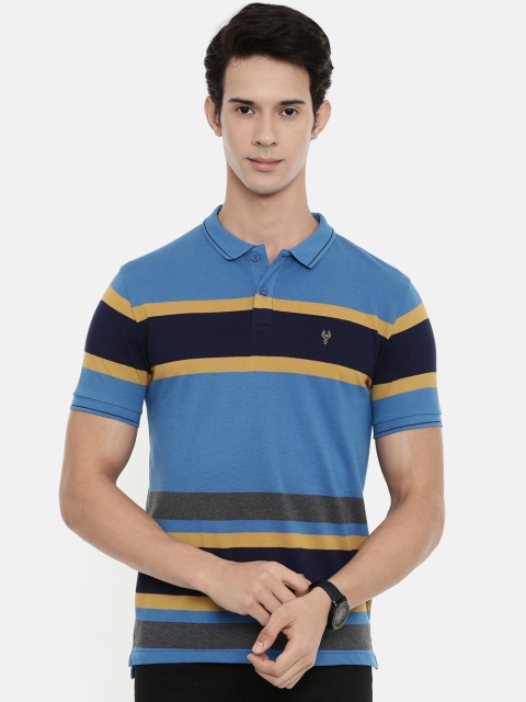 

Classic Polo Men Blue Striped Polo Collar T-shirt