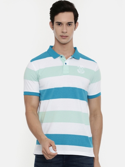 Classic Polo Men White Striped Polo Collar T-shirt