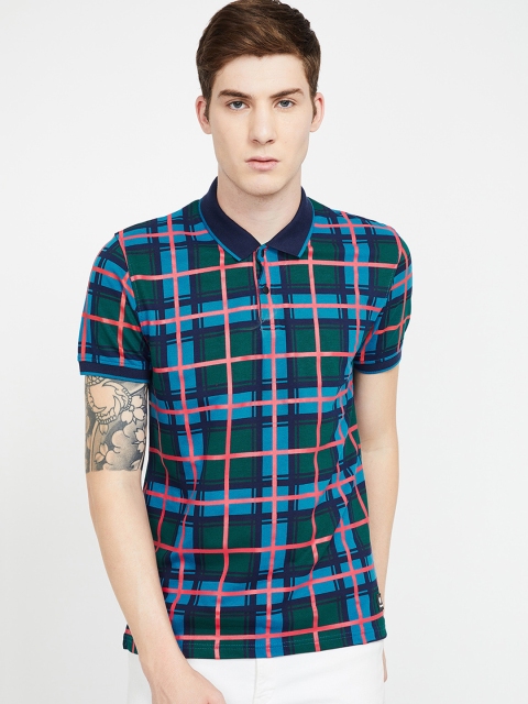 

Bossini Men Green & Blue Checked Polo Collar T-shirt
