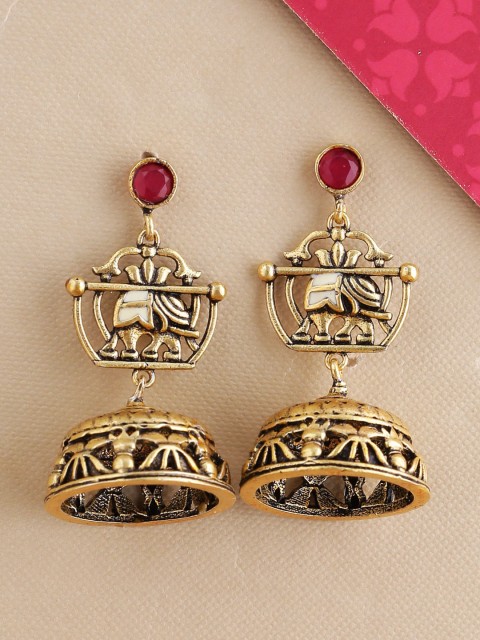 

Studio Voylla Gold-Toned & Red Oxidised Dome Shaped Jhumkas