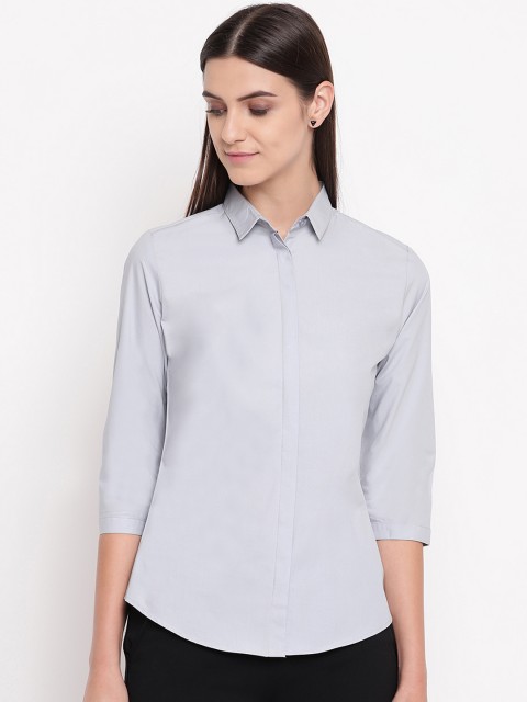 

Hancock Women Grey Regular Fit Solid Formal Shirt
