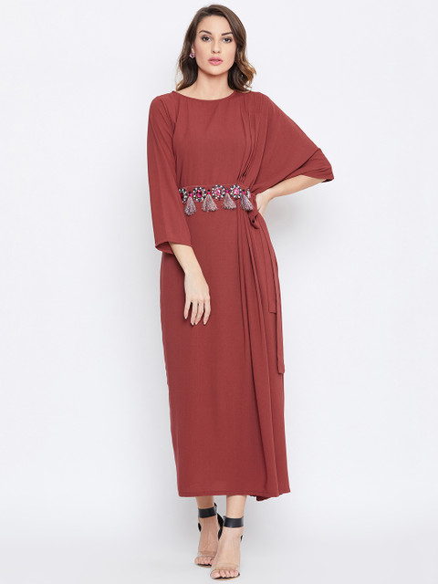

The Kaftan Company Women Solid Rust Fit and Flare Dress