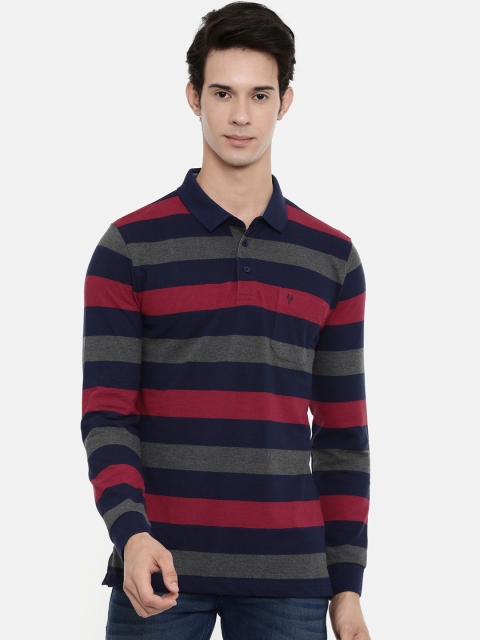 

Classic Polo Men Navy Blue & Red Striped Polo Collar T-shirt