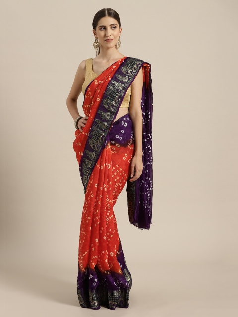 

Mitera Red & Blue Art Silk Dyed Bandhani Saree