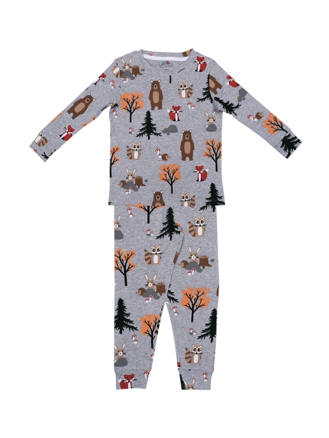 

ventra Boys Grey & Brown Printed Night suit
