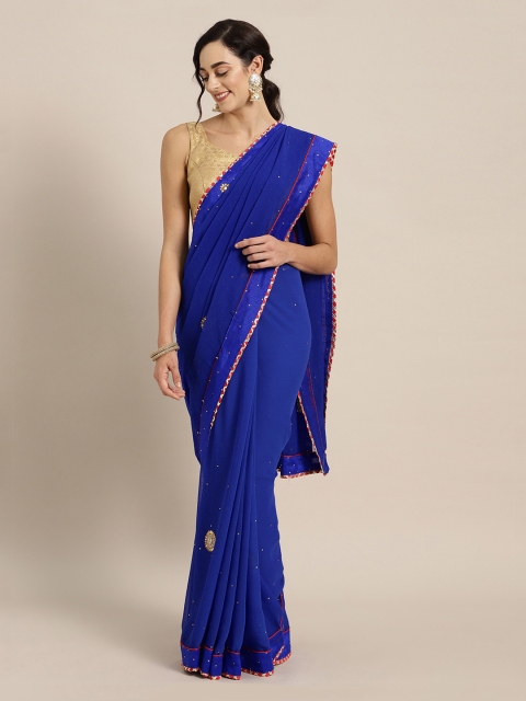 

Mitera Blue Hand Embellished Crepe Saree