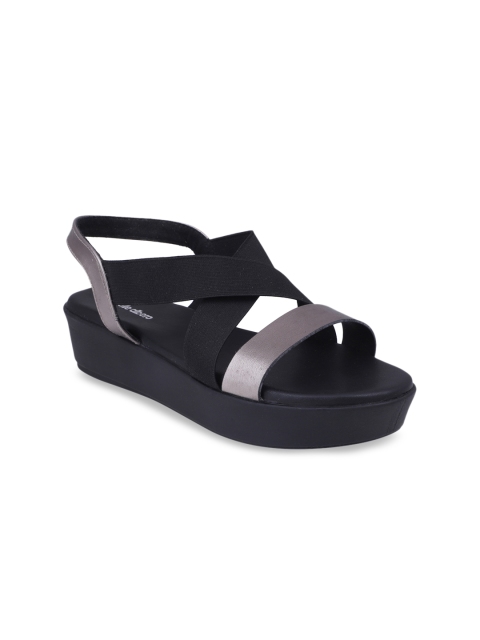 

pelle albero Women Gunmetal-Toned & Black Colourblocked Heels, Metallic