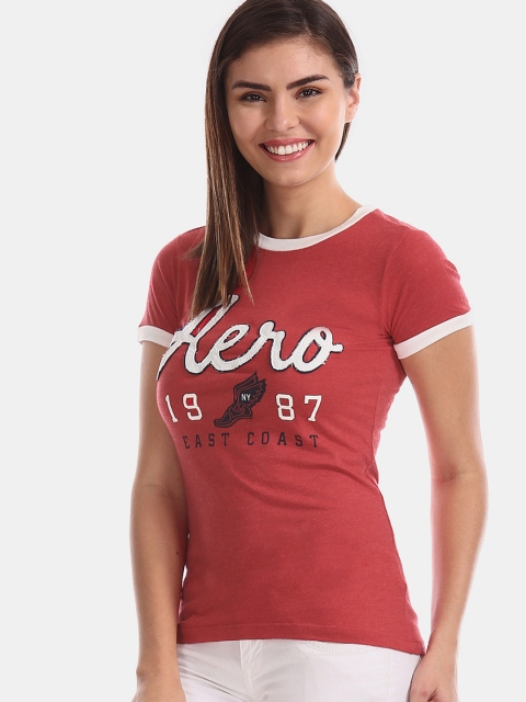 

Aeropostale Women Red Printed Round Neck T-shirt