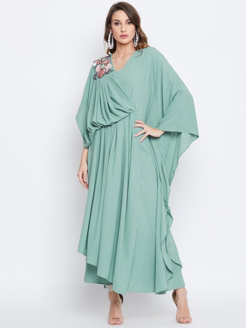 

The Kaftan Company Women Embellished Sea Green Maxi Dress