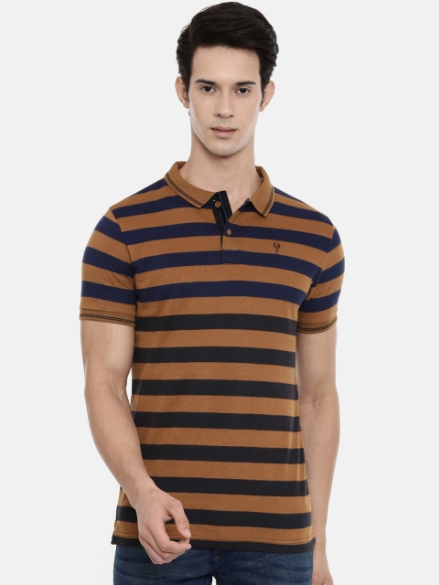 

Classic Polo Men Brown & Navy Blue Striped Polo Collar Slim Fit T-shirt