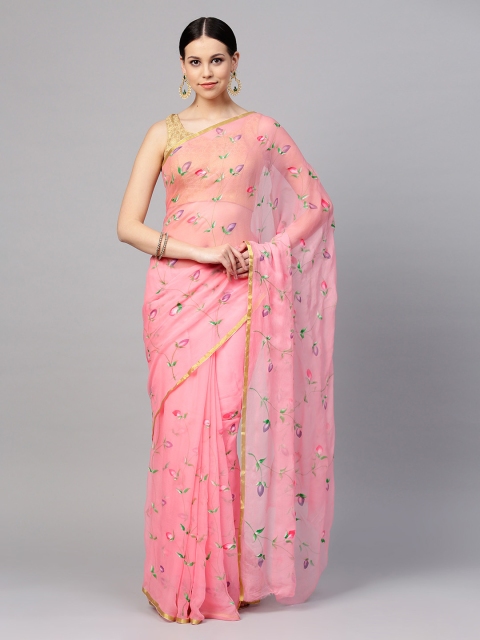 

Mitera Peach-Coloured Hand-Painted Pure Chiffon Saree