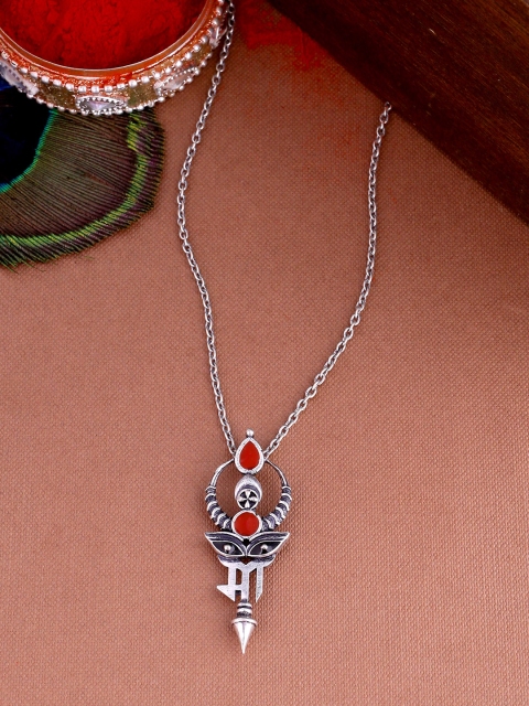 

Studio Voylla Oxidised Silver-Plated Goddess Durga Pendant with Chain
