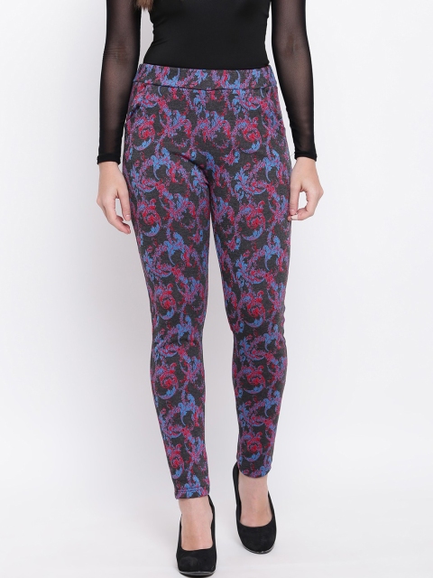RIVI Women Grey & Blue Regular Fit Printed Treggings