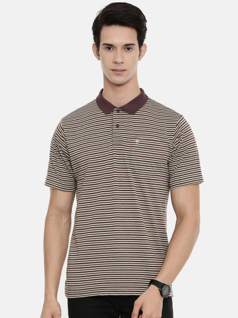 

Classic Polo Men Brown Striped Polo Collar T-shirt