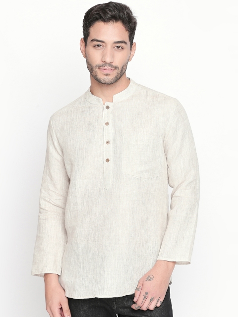 

Vivids India Men Off-White Solid Linen Straight Kurta