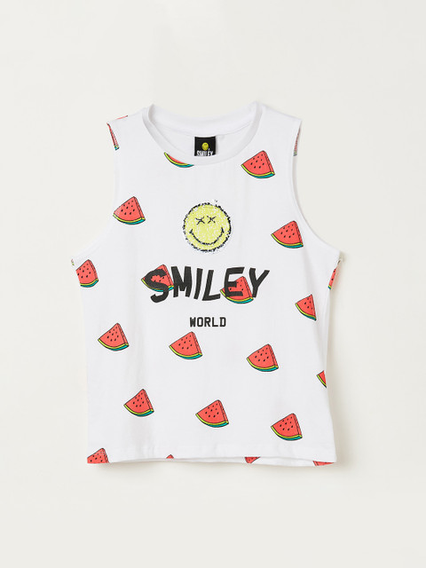 

Smiley World Girls White Printed Top