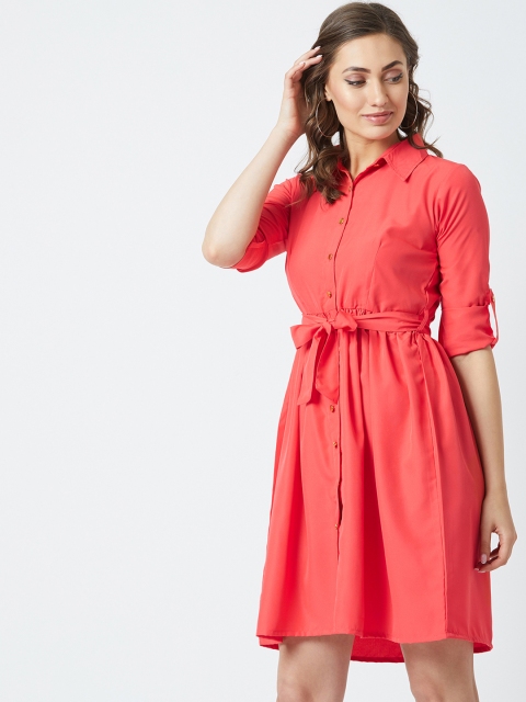 

The Dry State Women Coral Pink Solid Shirt Dress