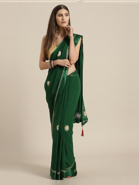 

Mitera Green Hand Embroidered Georgette Sustainable Saree