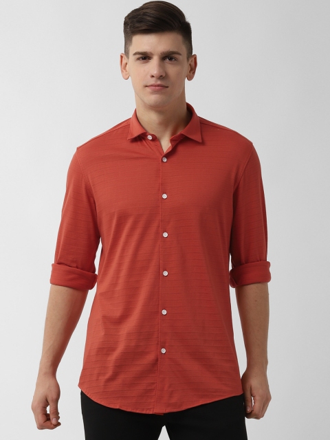 

Peter England Men Orange Slim Fit Self Striped Casual Shirt